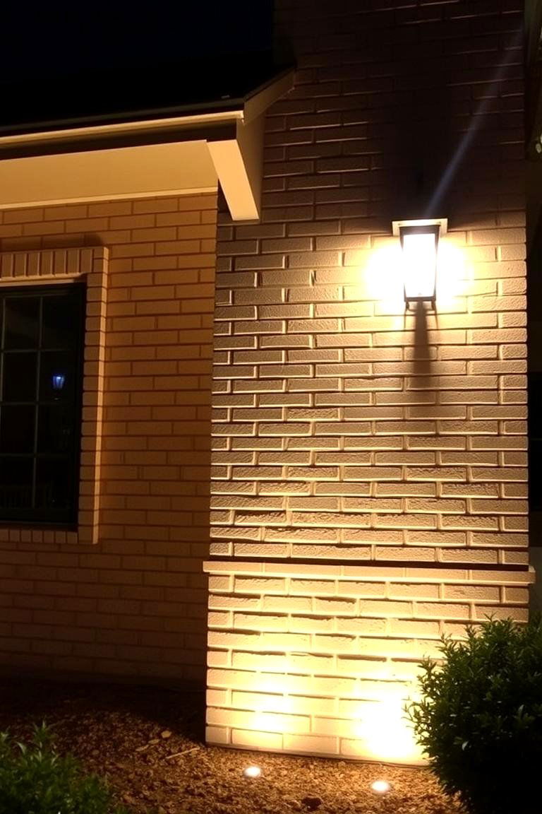 Warm Beige Brick with Layered Lighting - 24 Beige Brick Exterior Home Ideas