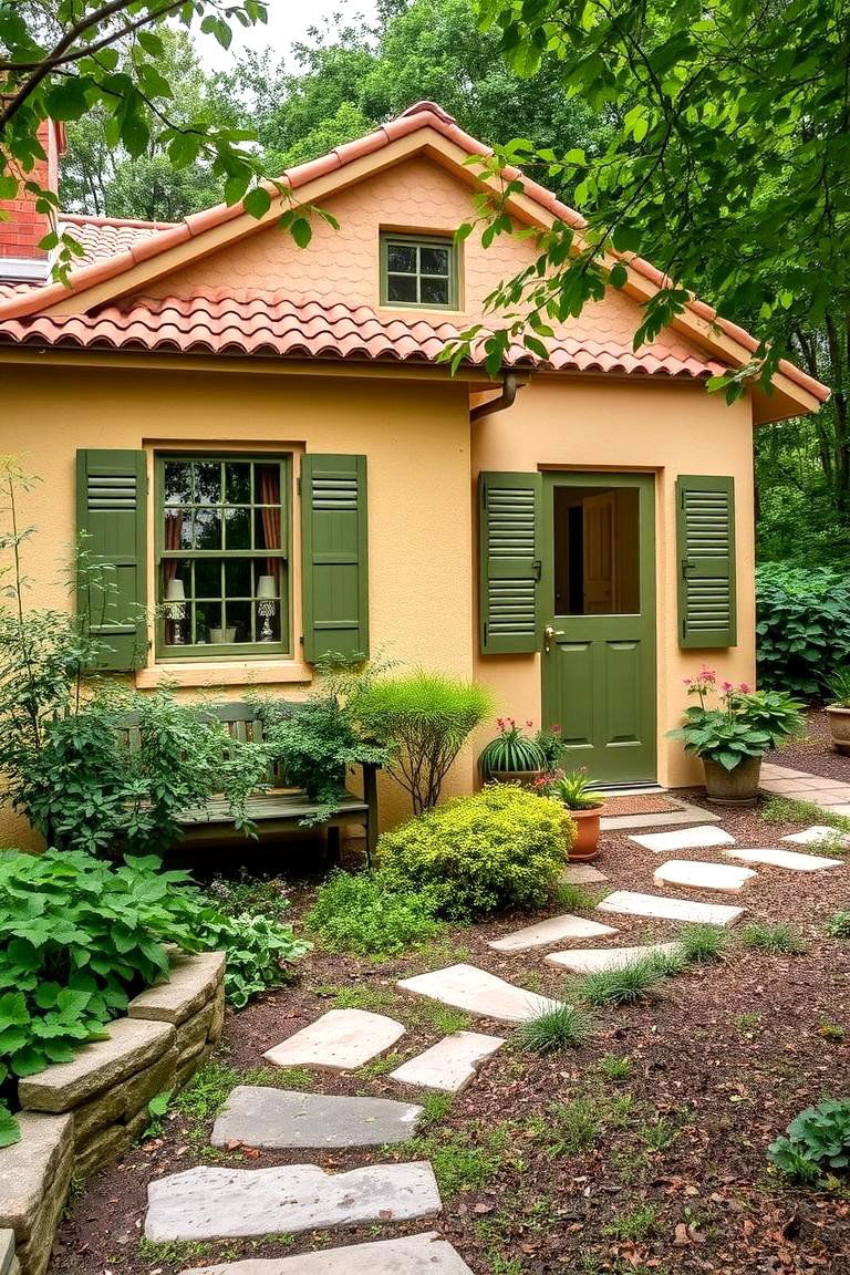 Warm Beige and Olive Green - 24 Exterior Garage Lighting Ideas