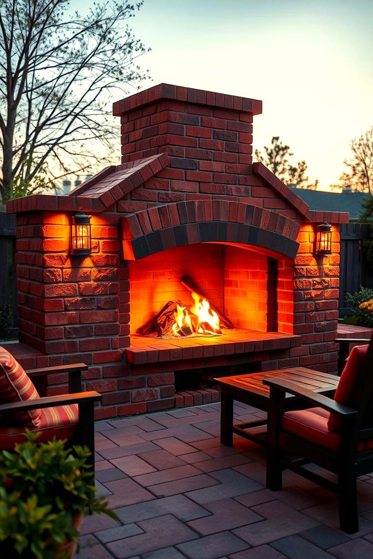 Warm Brick Outdoor Fireplace - 24 Brick Landscaping Ideas