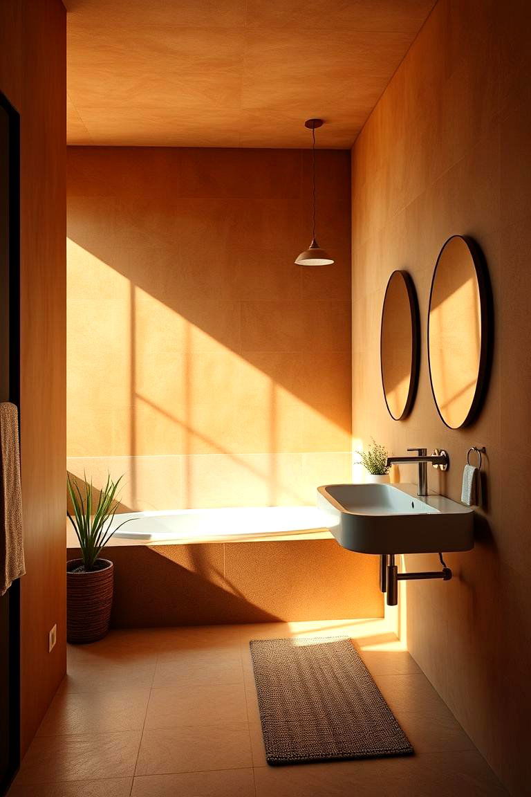 Warm Brown Walls with Natural Lighting - 24 Brown Bathroom Ideas