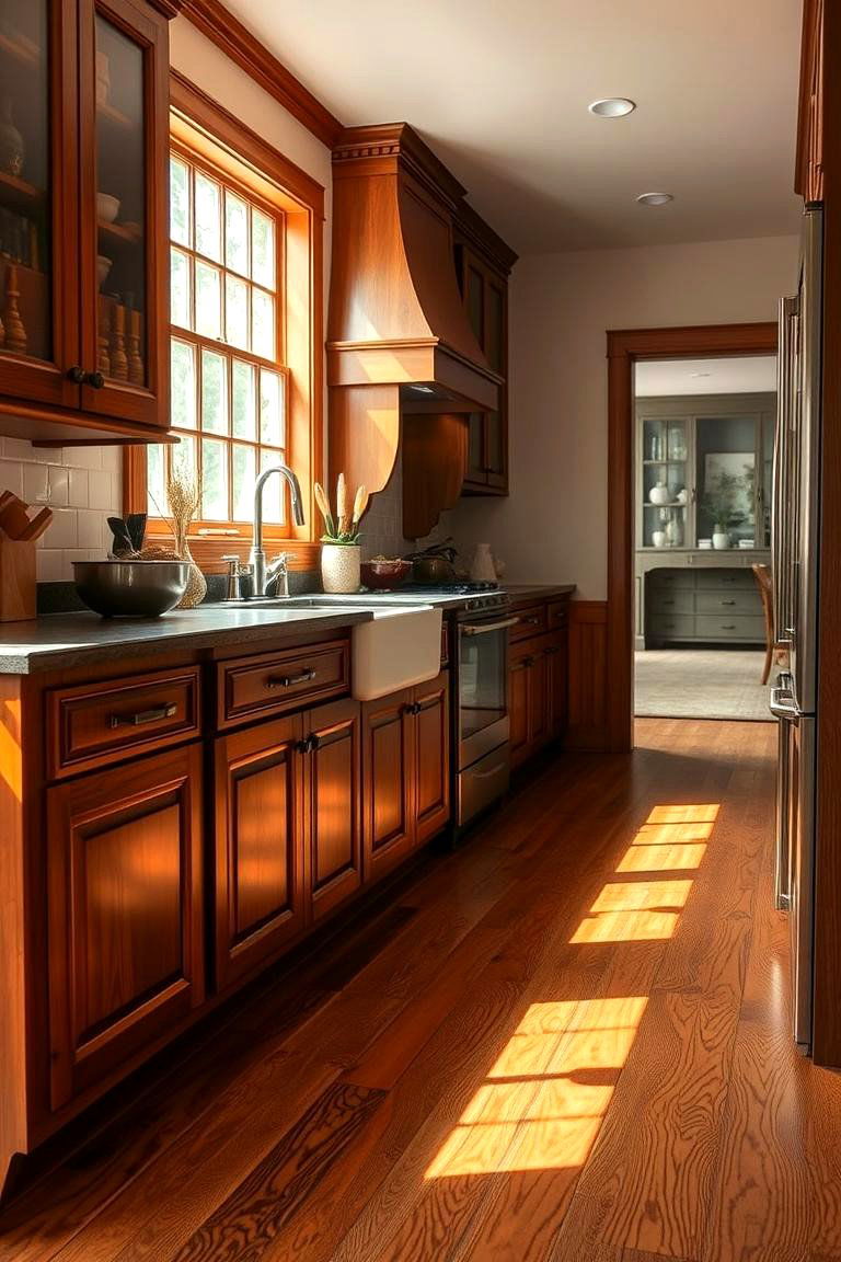 Warm Brown Wooden Flooring - 24 Brown Kitchen Ideas