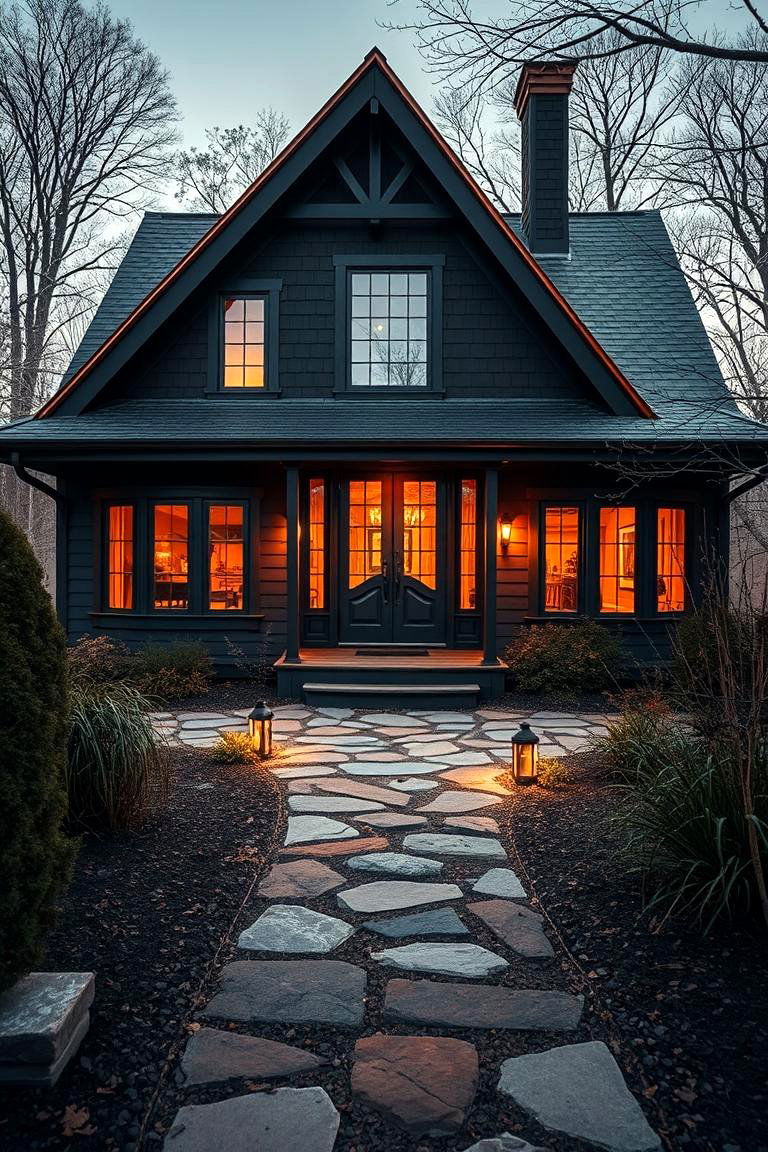 Warm Chocolate Brown with Copper Details - 24 Exterior Door Trim Ideas