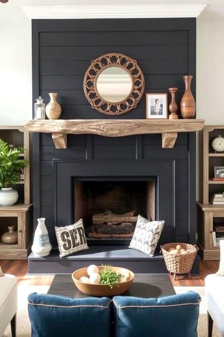 Warm Coastal Vibe - 24 Black Shiplap Fireplace Ideas