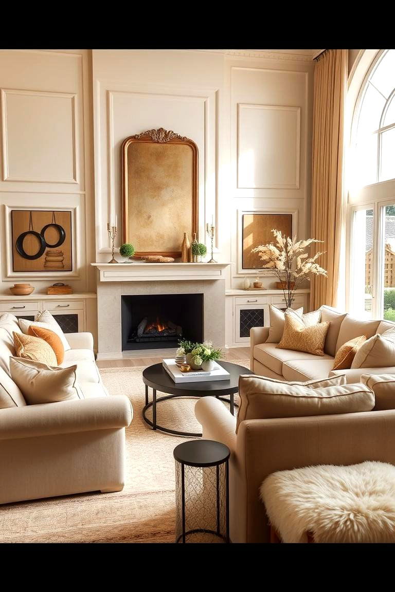 Warm Cream Tones with Golden Accents - 24 Cream and Gold Living Room Ideas