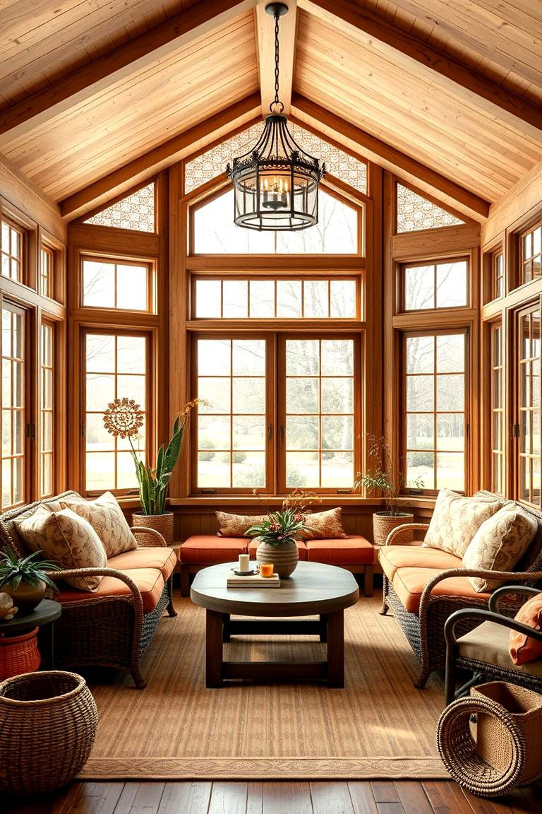 Warm Earth Tone Sanctuary - 24 Farmhouse Sunroom Ideas