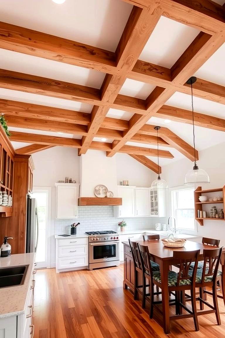 Warm Faux Wood Beam Ceiling - 24 Kitchen Ceiling Ideas
