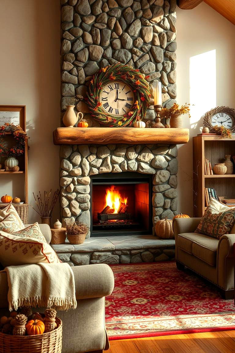 Warm Fireplace Centerpiece - 24 Fall Living Room Ideas