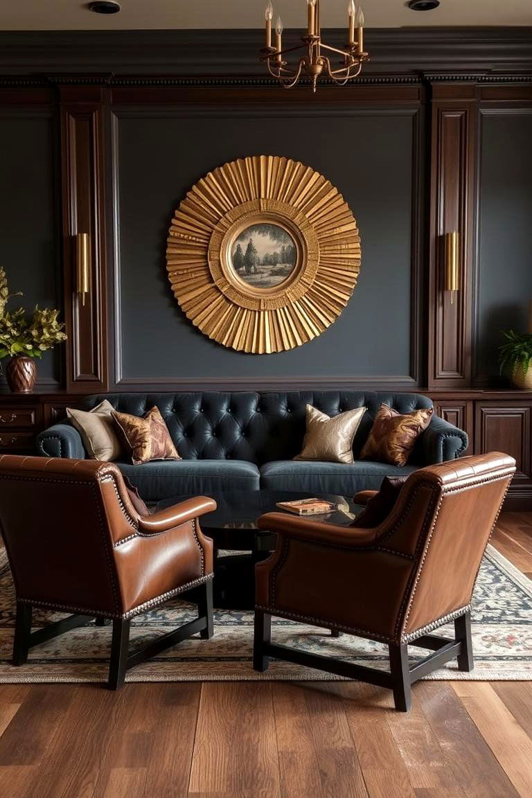 Warm Gold and Brown Tones for Depth - 24 dark grey couch living room ideas