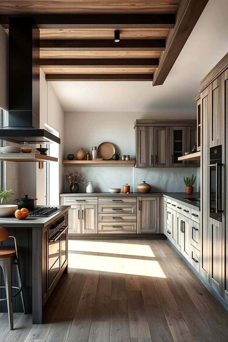 Warm Gray Wood with Black Accents - 24 Gray and Black Kitchen Ideas
