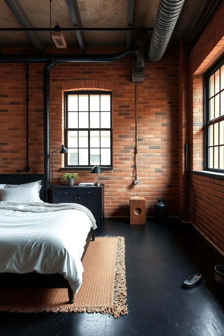 Warm Industrial Black Floor Bedroom - 24 Black Floor Bedroom Ideas