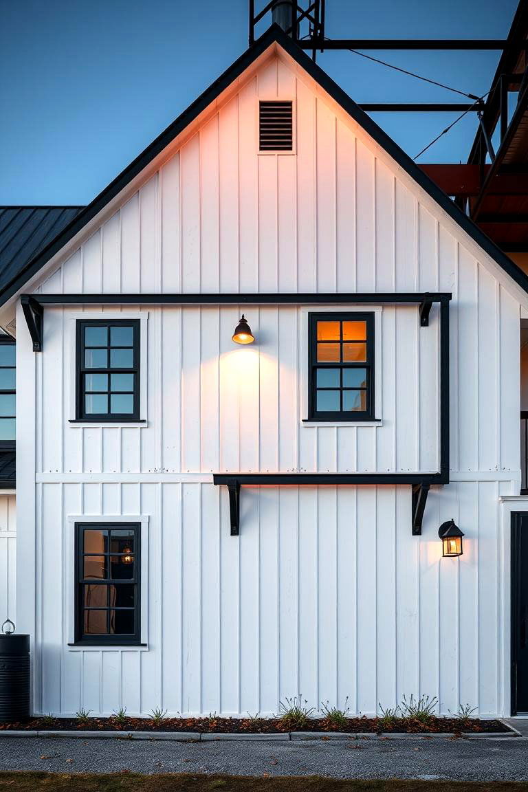 Warm Industrial Touch - 24 White Farmhouse With Black Windows Ideas