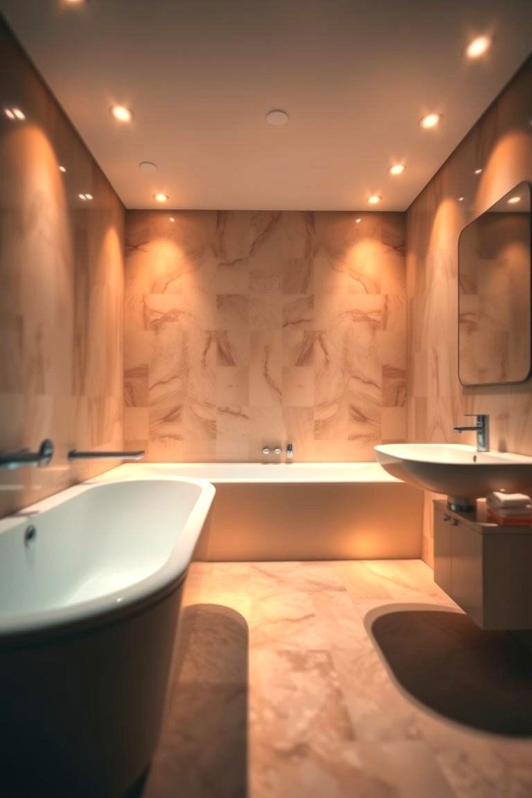 Warm LED Downlights for Soft Even Light - 24 Bathroom Ceiling Lighting Ideas