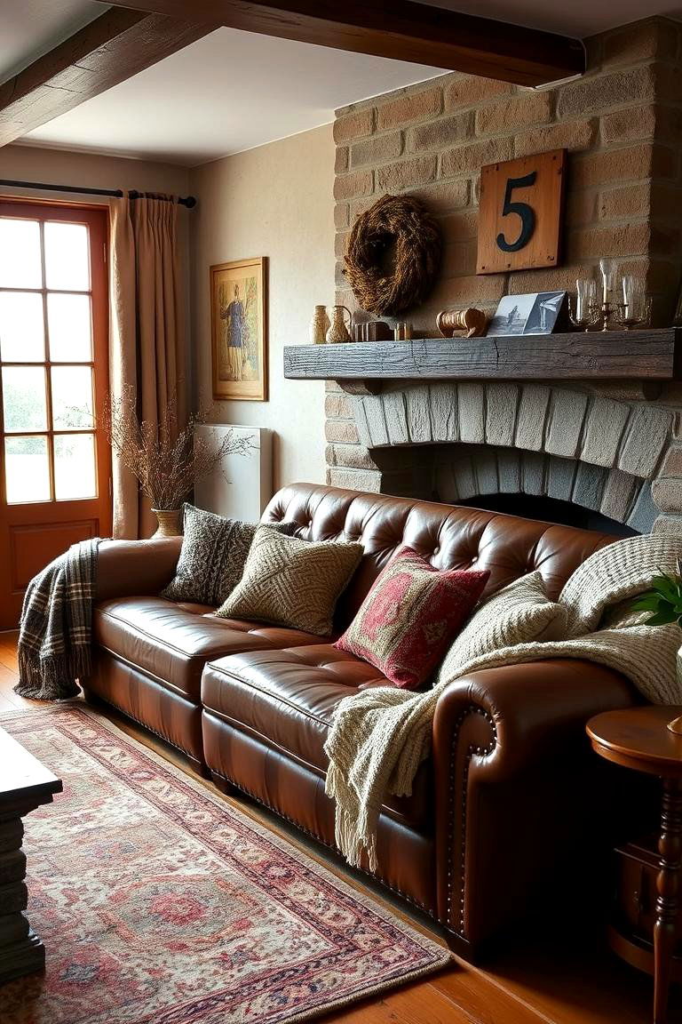 Warm Leather and Textiles - 24 Country Living Room Ideas