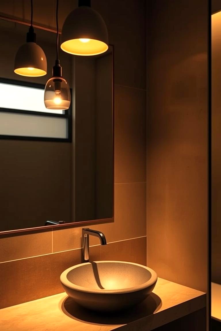 Warm Lighting Fixtures - 24 Japandi Bathroom Ideas