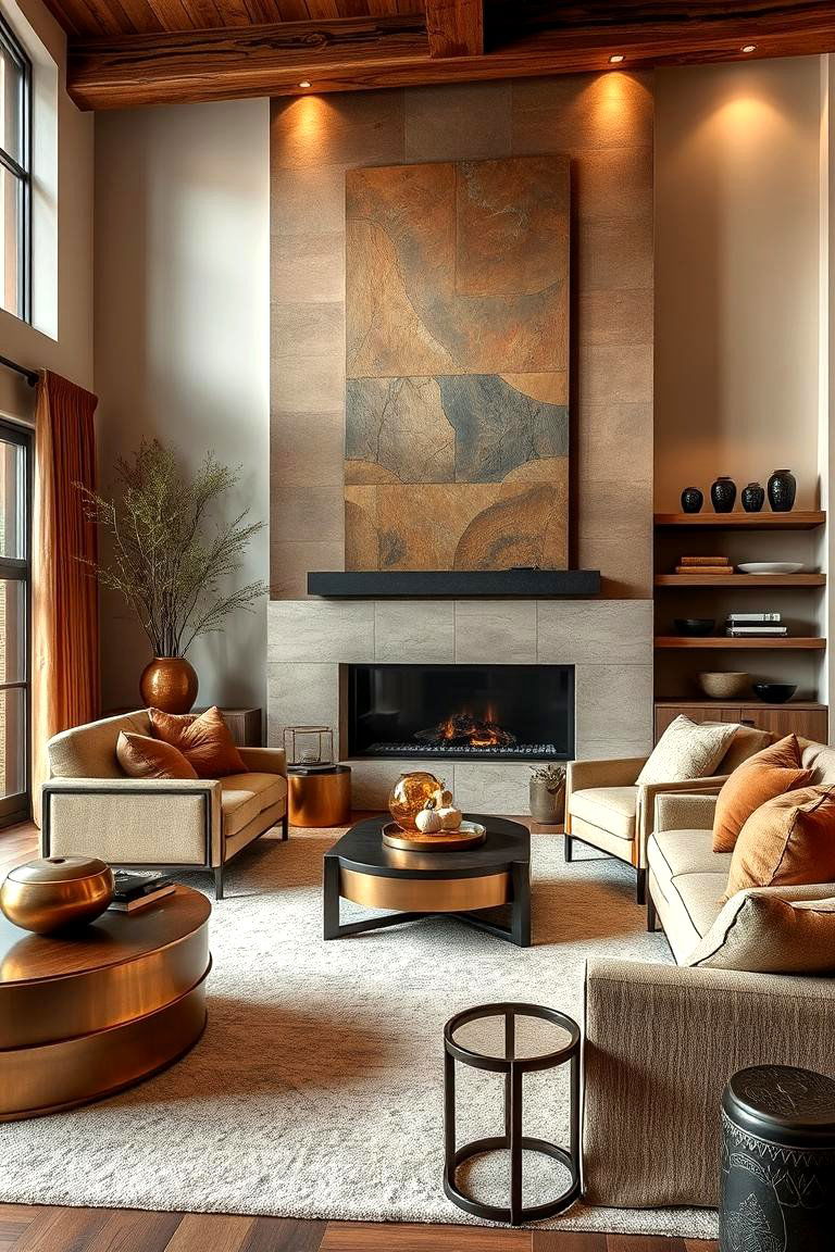 Warm Metallic Accents - 24 Cabin Living Room Ideas