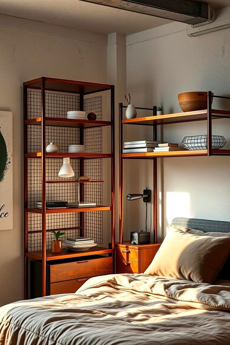 Warm Metallic Shelving Units - 24 Rust Bedroom Ideas