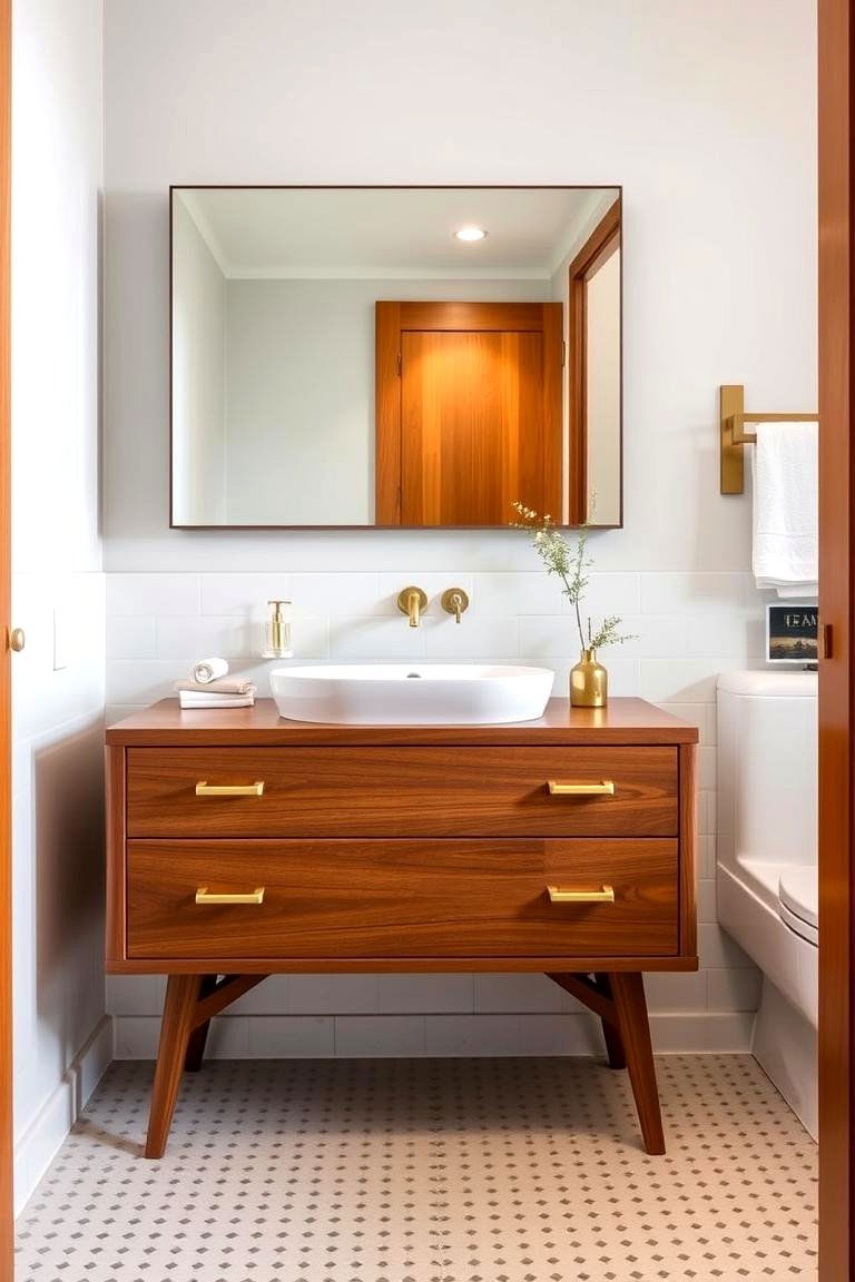 Warm Mid Century Modern Flair - 24 Wood Bathroom Vanity Ideas