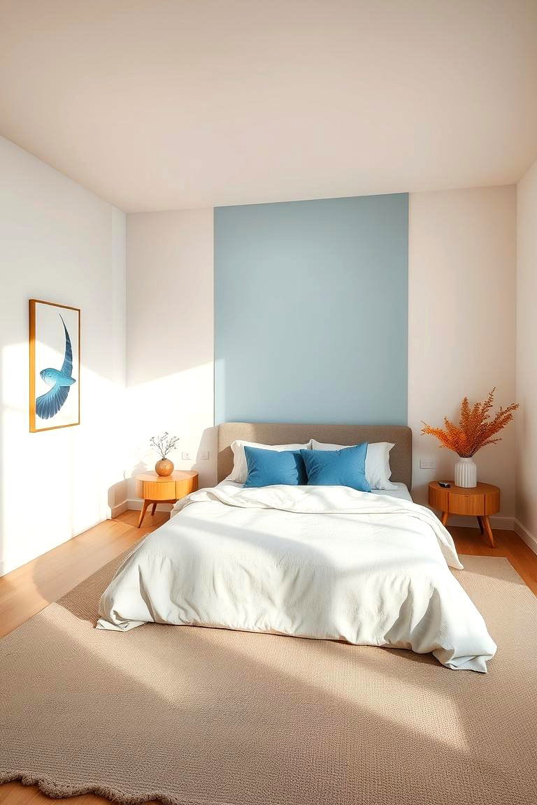 Warm Minimalist Harmony - 24 blue and beige bedroom ideas