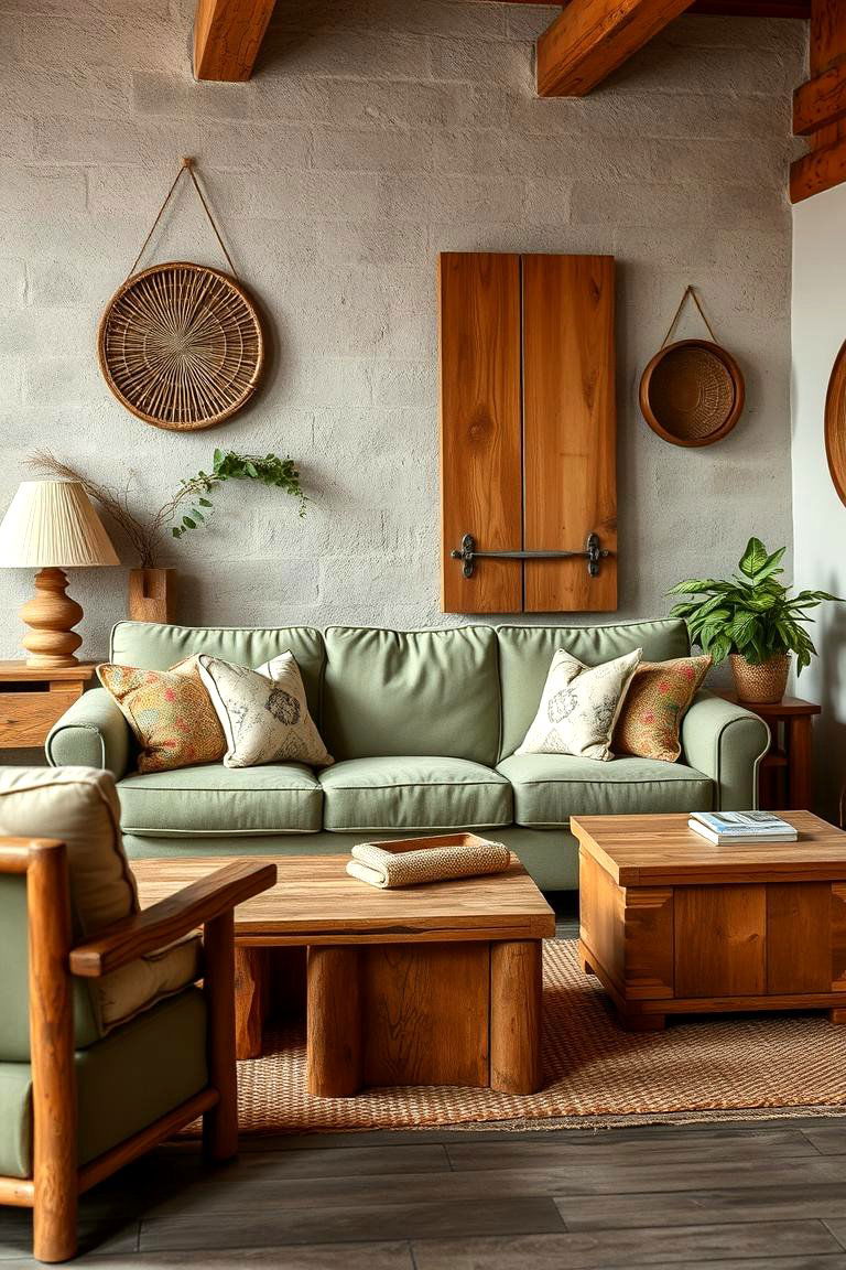 Warm Natural Accents with Sage Green - 24 sage green couch living room ideas