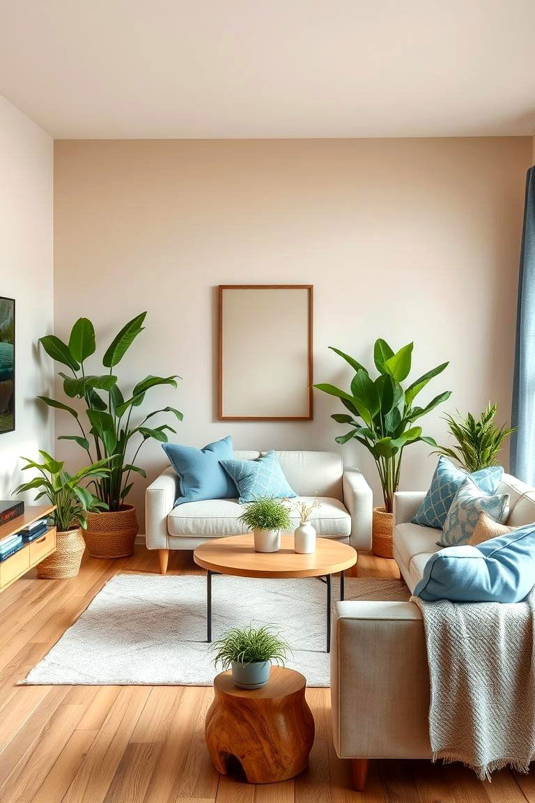 Warm Natural Elements - 24 blue and beige living room ideas