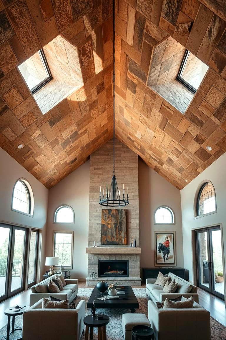 Warm Natural Stone Vault - 24 Living Room Vaulted Ceiling Ideas