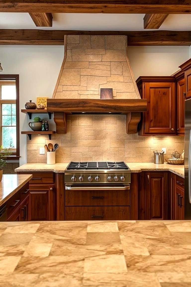 Warm Natural Stone for a Rustic Appeal - 24 Kitchen Backsplash Ideas