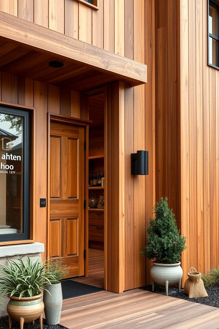 Warm Natural Wood Accents - 24 Aesthetic House Exterior Ideas