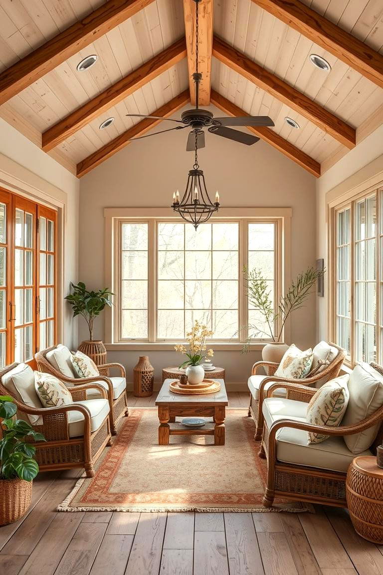 Warm Neutral Palette - 24 Rustic Sunroom Ideas