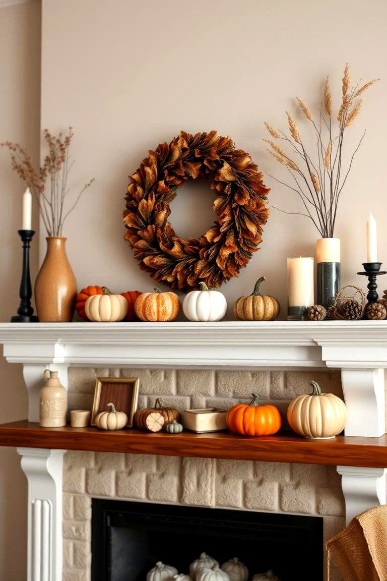 Warm Neutrals and Deep Hues - 24 Fall Mantel Decor Ideas