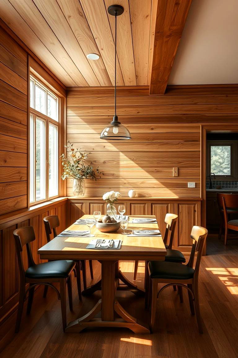 Warm Oak Plank Paneling - 24 Dining Room Wall Paneling Ideas