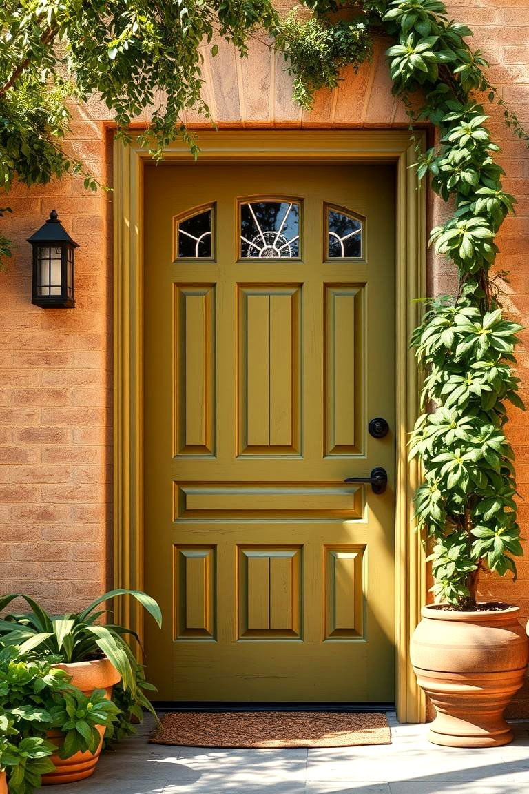 Warm Olive Harmony - 24 Olive Green Front Door Ideas