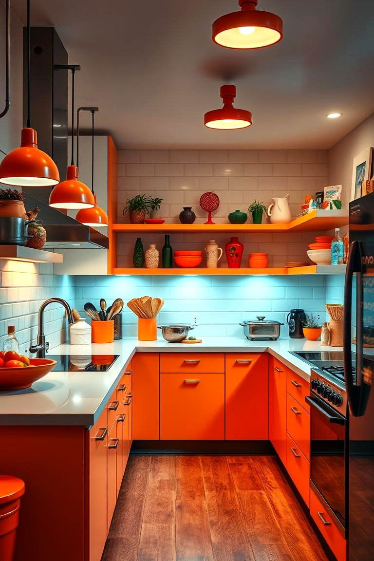 Warm Orange Accents for Inviting Ambiance - 24 Kitchen With Colored Appliances Ideas