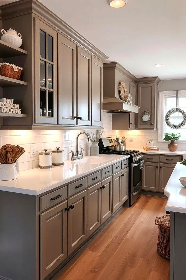 Warm Painted Taupe Accents - 24 Taupe Kitchen Cabinet Ideas