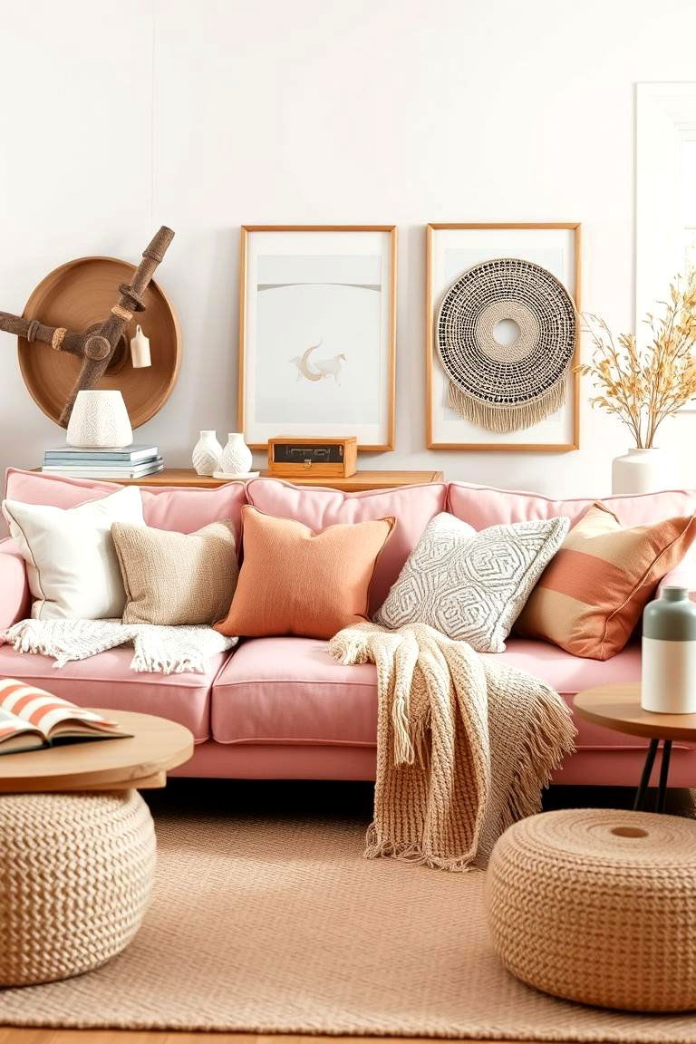 Warm Pink and Neutrals - 24 Pink Couch Living Room Ideas
