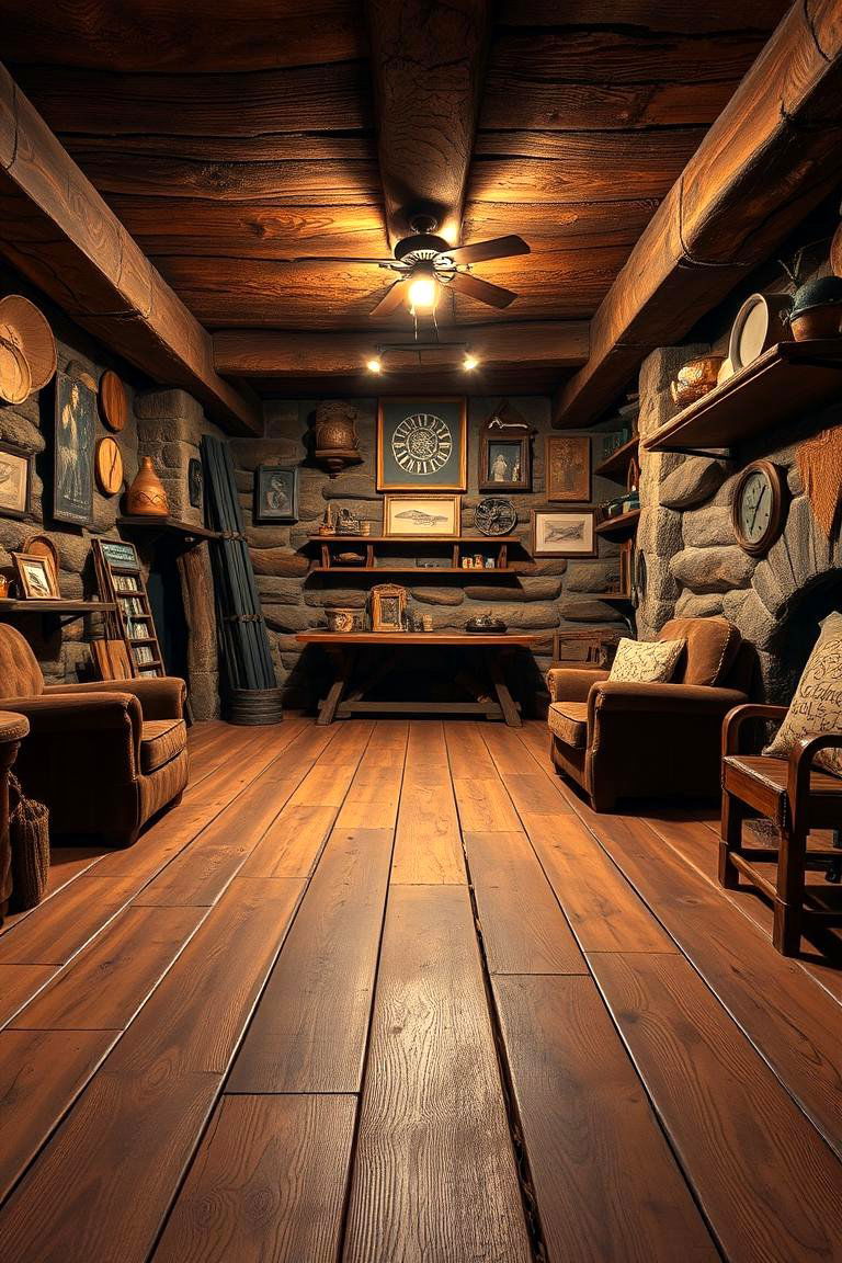 Warm Rustic Plank Flooring - 24 Man Cave Flooring Ideas