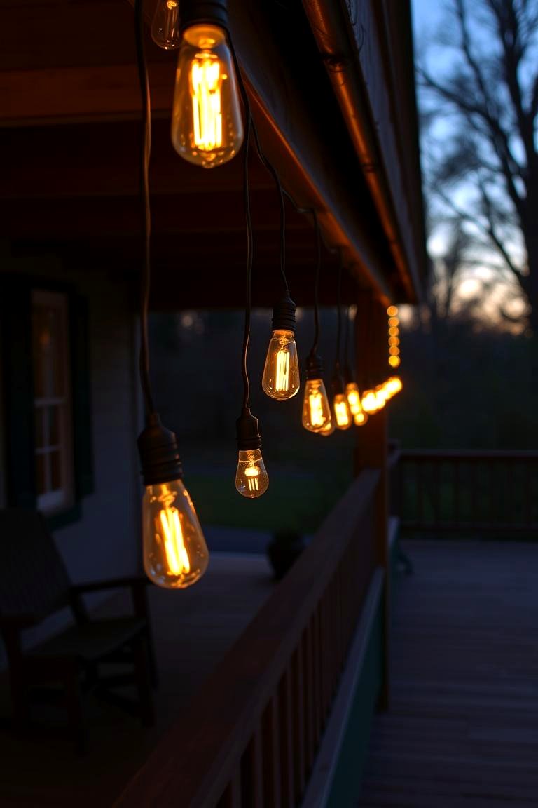 Warm String Lights with Edison Bulbs - 24 Rustic Front Porch Ideas