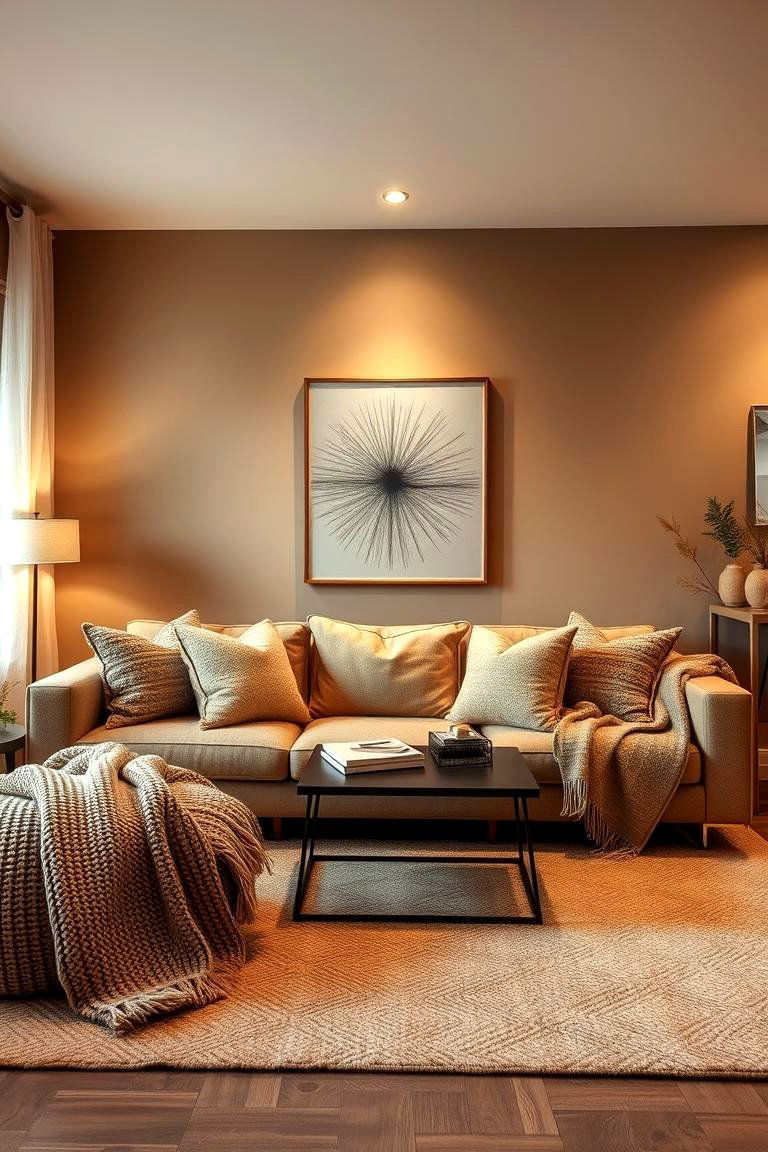 Warm Taupe Palette with Cozy Accents - 24 Taupe Living Room Ideas