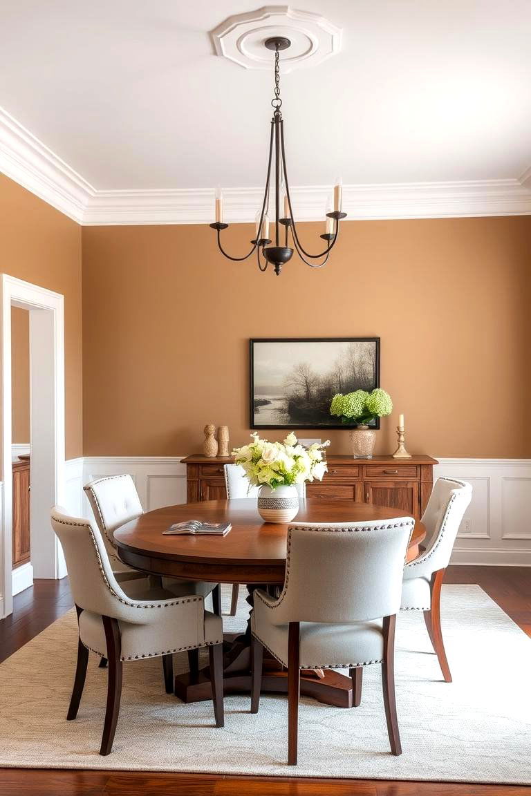 Warm Taupe with Soft White Trim - 24 Neutral Dining Room Ideas