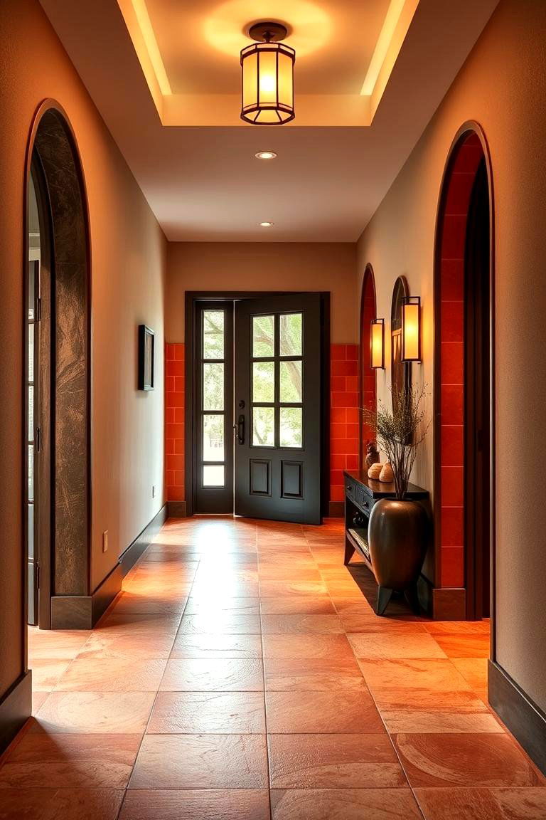Warm Terracotta Accent Tiles - 24 Small Entryway Tile Floor Ideas