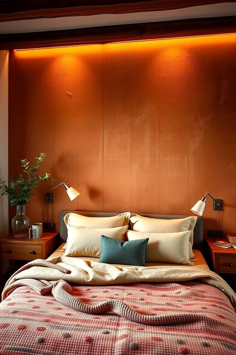 Warm Terracotta Accent Wall - 24 Terracotta Bedroom Ideas