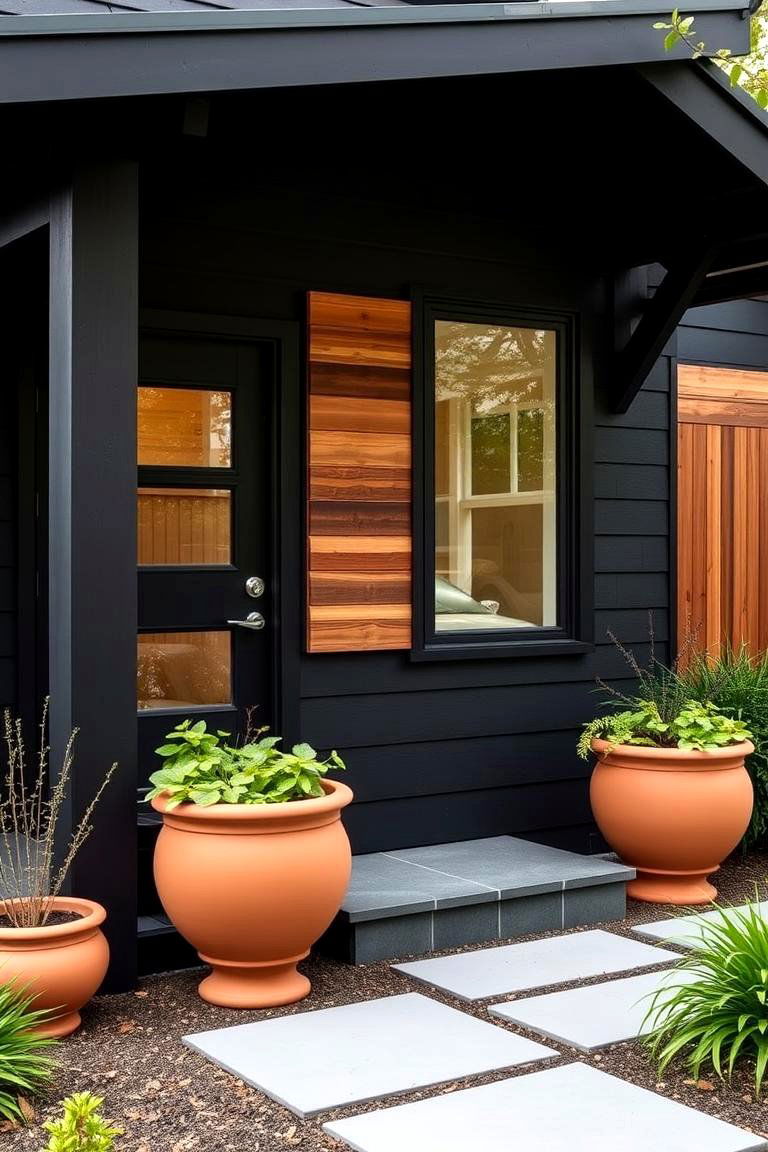 Warm Terracotta Accents - 24 Paint Colors for a Modern Black House With Cedar Accents