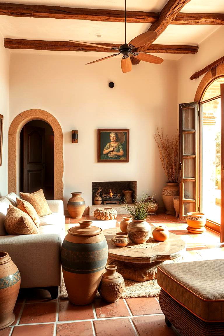 Warm Terracotta Accents - 24 Mediterranean Living Room Ideas