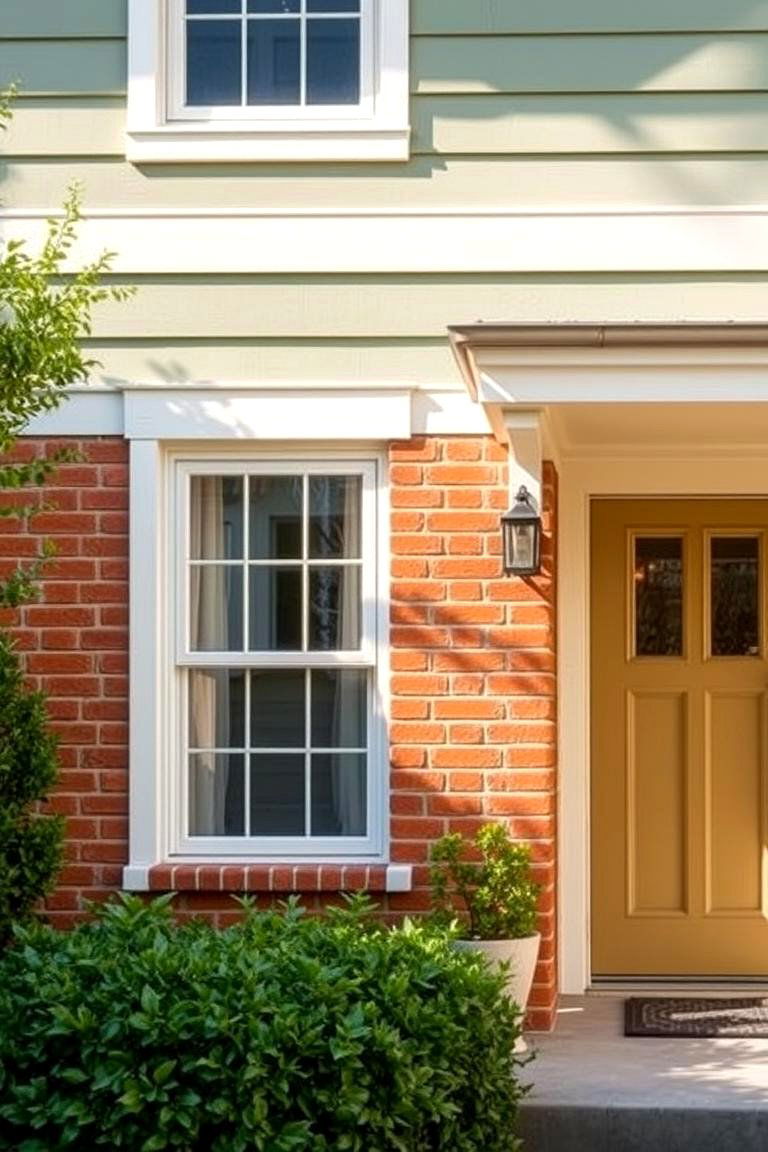 Warm Terracotta Brick with Sage Green Siding - 24 Exterior Brick and Paint Color Combinations