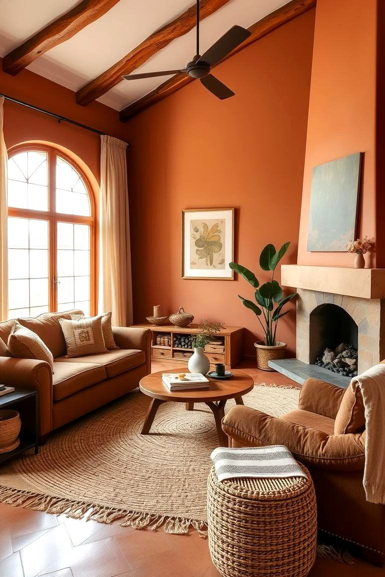 Warm Terracotta Monochromatic Living Room - 24 Monochromatic Living Room Ideas