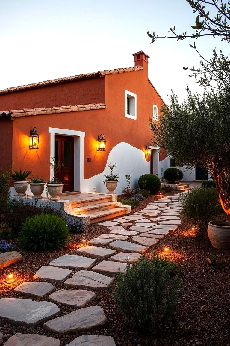 Warm Terracotta with White Accents - 24 Exterior Door Trim Ideas