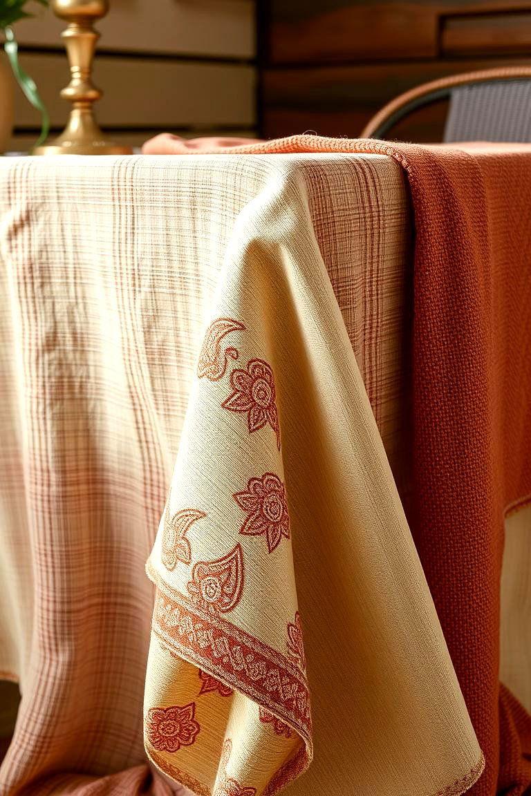 Warm Textured Tablecloths - 24 thanksgiving table decor ideas