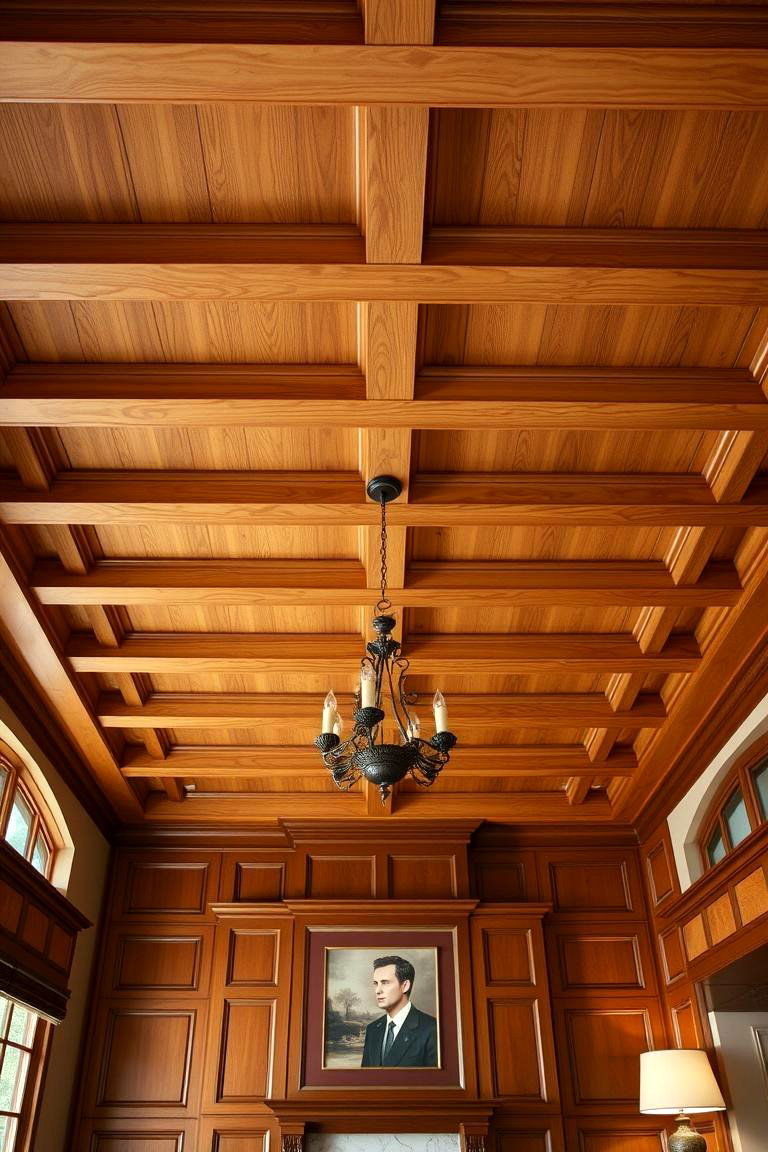 Warm Toned Coffered Ceiling with Natural Wood Finishes - 24 Coffered Ceiling Ideas