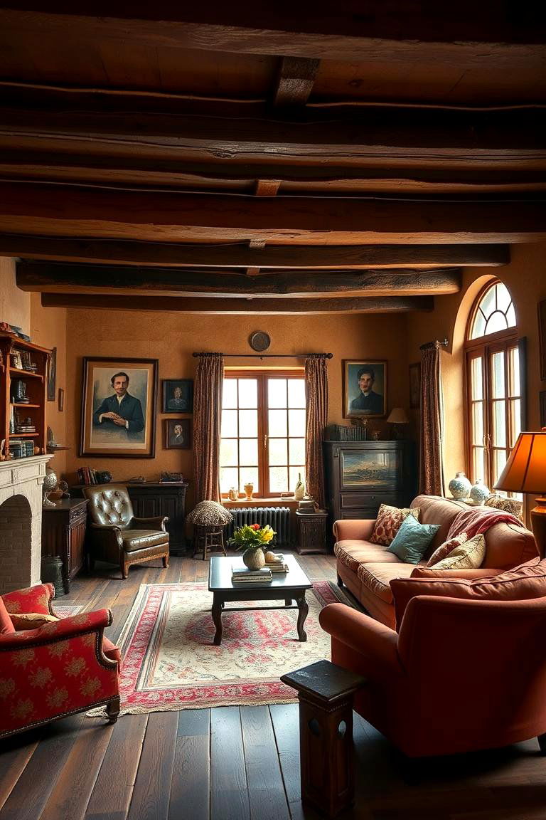 Warm Vintage Accents - 24 Exposed Beam Living Room Ideas
