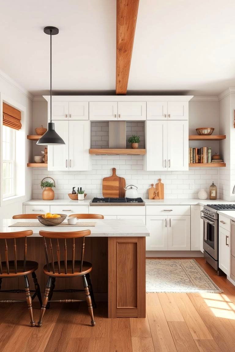Warm White Kitchen with Wood Accents - 24 White Kitchen Ideas