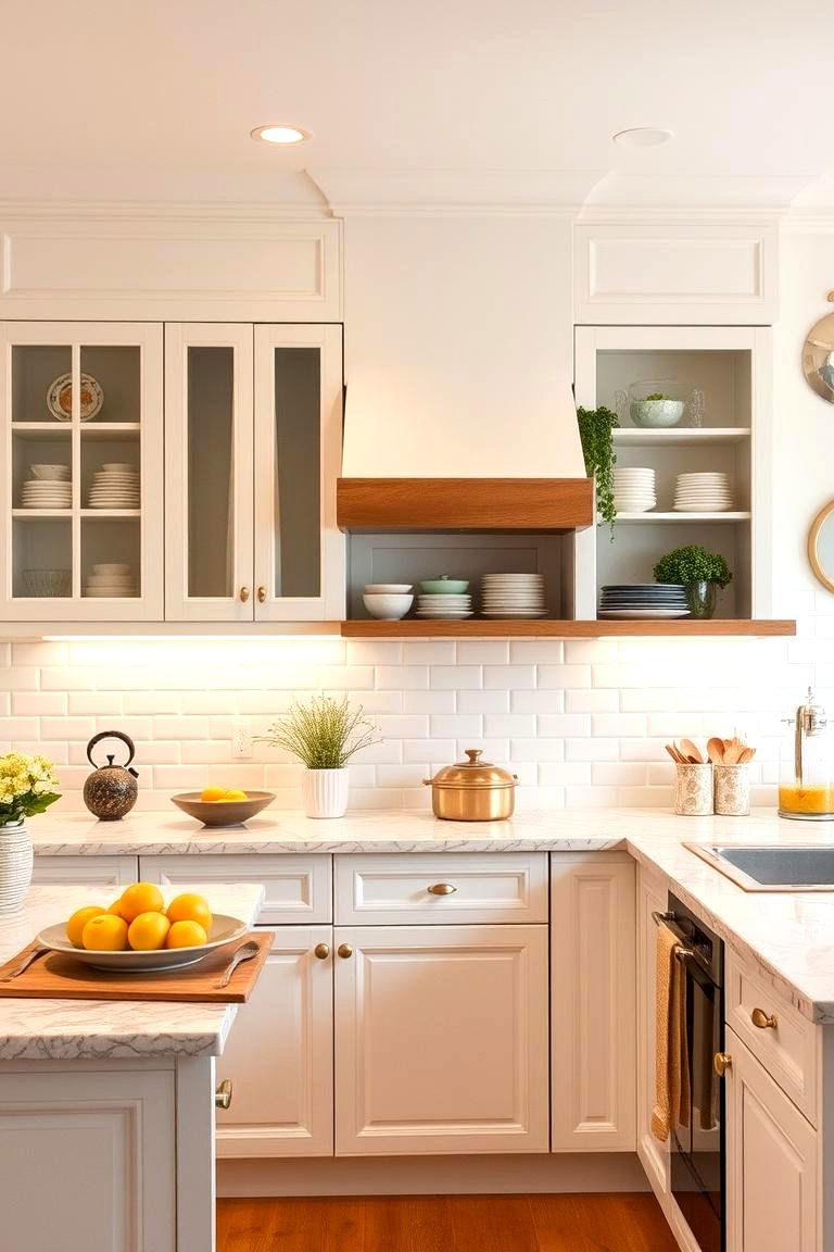 Warm White and Gold Accented Walls - 24 White and Gold Kitchen Ideas